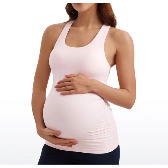 CRZ Yoga Butterluxe Maternity Built in Bra Ruche Tank Strawberry Pink Size Small - Picture 1 of 6